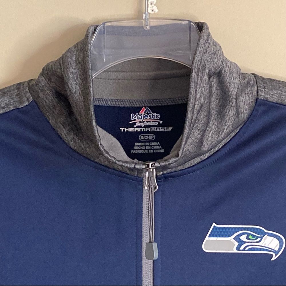 Majestic Seattle Seahawks Speed Fly Lightweight Full-Zip Fleece Jacket Navy S - Picture 3 of 11